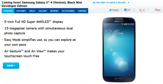 galaxy s4 developer edition verizon