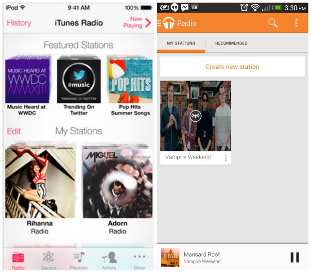iOS 7 vs Android 4.2 iTunes Radio vs Google Play Music Radio