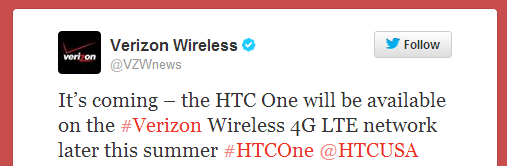 verizon htc one tweet