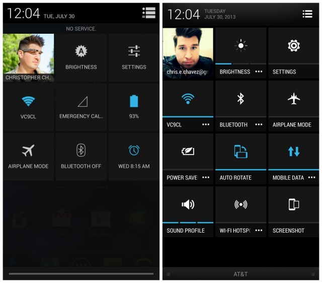 HTC One GPe vs Sense quick toggles