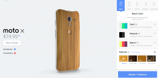 Moto X wood finishes Motomaker