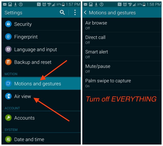 Galaxy S5 Motions and gestures Air view