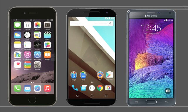 Nexus 6 mockup vs iPhone 6 Plus Galaxy Note 4