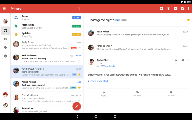 All new Gmail tablet interface