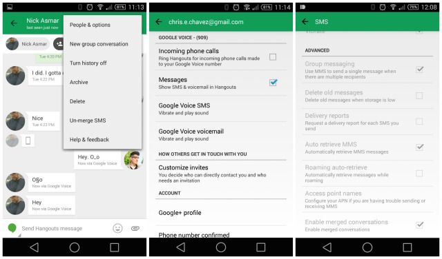 Hangouts Google Voice SMS edit
