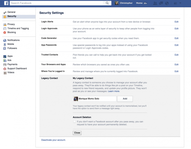 Facebook Security Legacy Contact 1