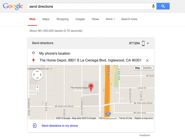 Google Search send directions update