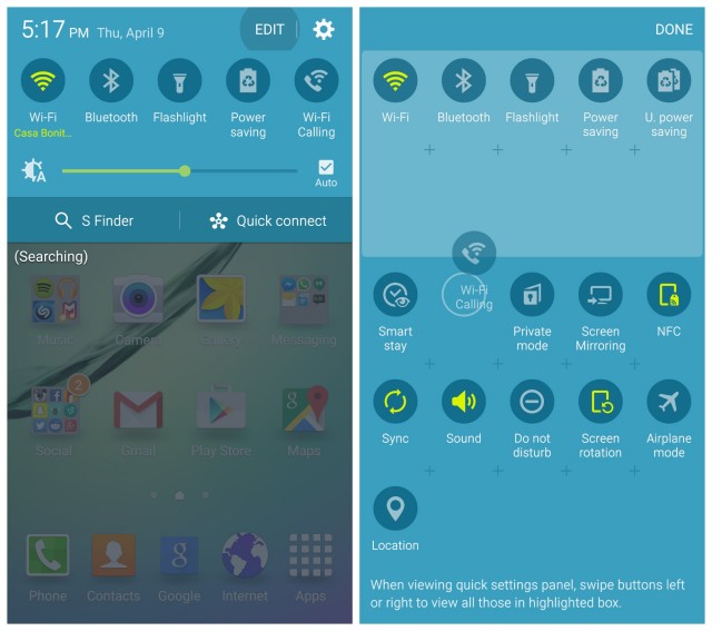 Samsung Galaxy S6 Quick Settings 1