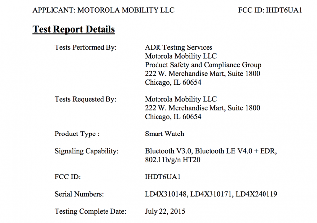 Motorola Moto 360 2015 FCC 1