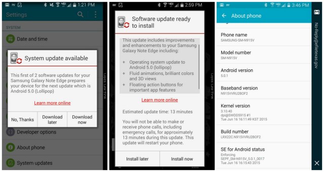 Samsung Galaxy Note Edge Verizon Lollipop update