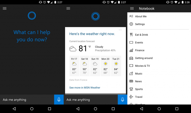 cortana screens