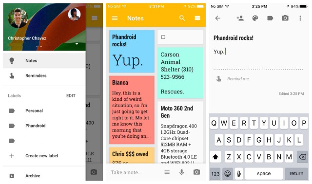 Google Keep app iOS iPhone