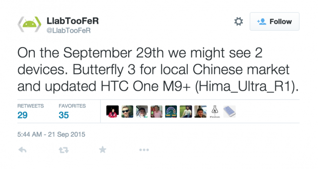 HTC Butterfly 3 One M9 Plus tweet