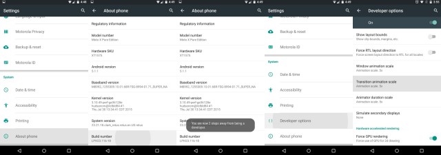 Moto X Pure Edition Developer Options