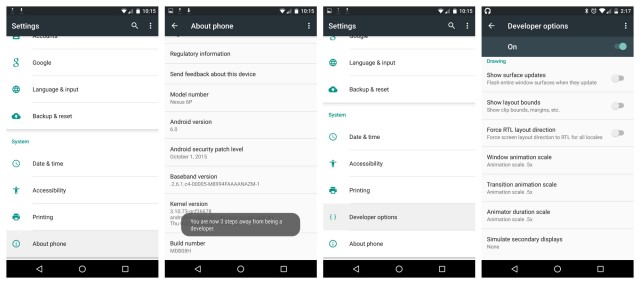 Nexus 6P Developer Options animations