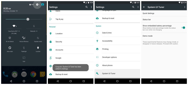 Nexus 6P System UI Tuner battery percentage