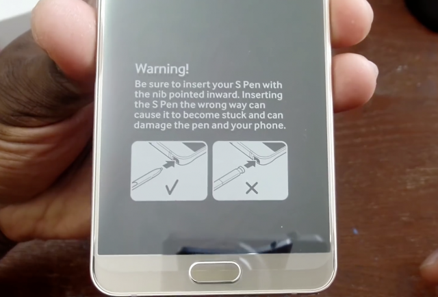 note 5 s pen warning