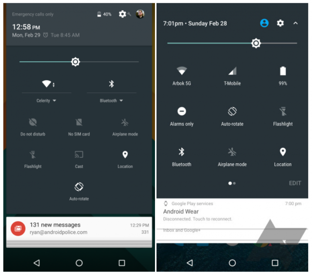 Android N mockup quick settings panel