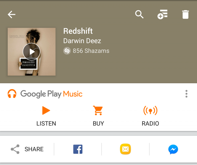 Shazam Google Play Music bar