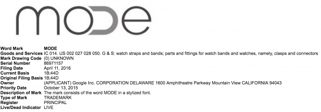 Google MODE trademark USPTO