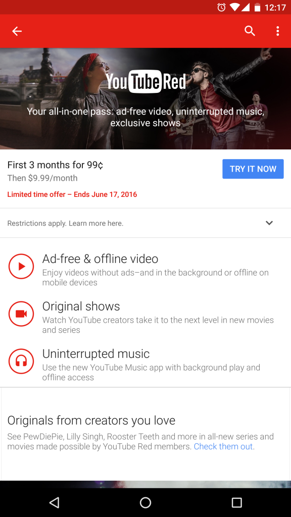 YouTube Red Offer