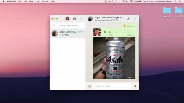 WhatsApp desktop app Mac OSX