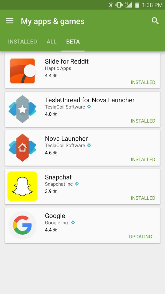 Play Store Beta tab