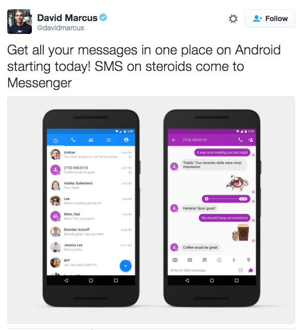 SMS Facebook Messenger